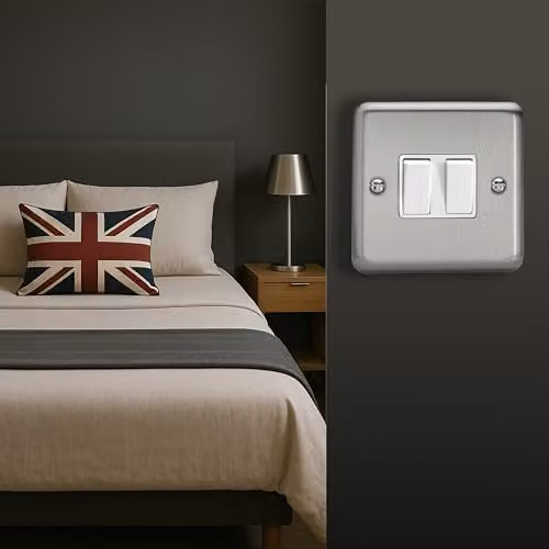 Varilight Double Rocker 2-Way Light Switch in Matt Chrome with White Rockers – 2