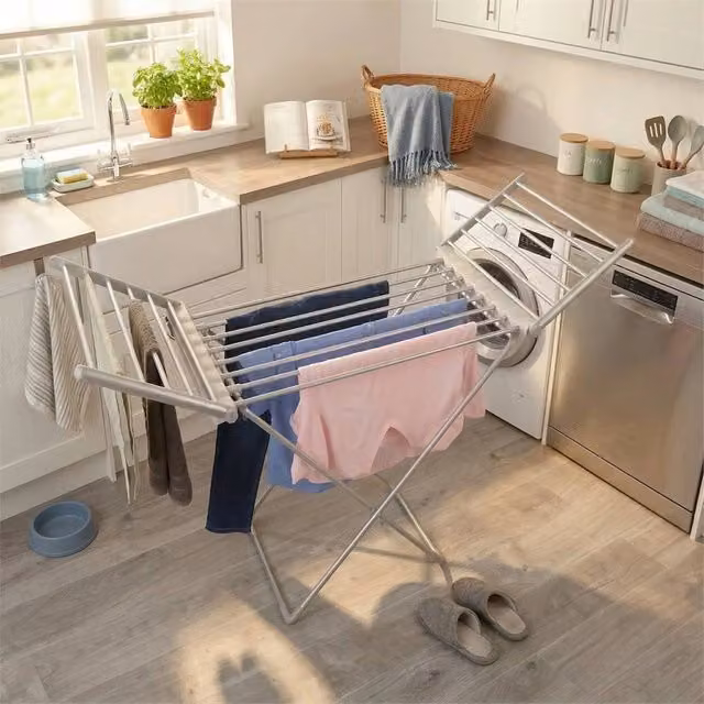 Havendro Collapsible Heated Aluminium Clothes Drying Rack in Silver, 0.6m2