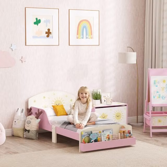 AIYAPLAY Toddler Bed with Side Compartment Storage in Pink