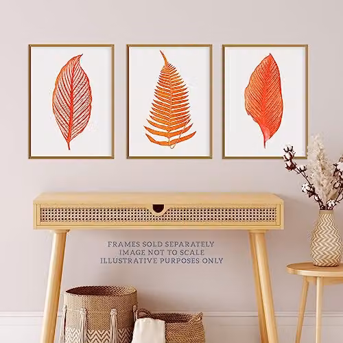 Wee Blue Coo Set of 3 Orange Fern Frond Botanical Paper Poster Wall Art Prints – 2
