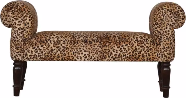 KDMK Modern Animal Print Velvet Bench in Brown with Mango Wood Frame