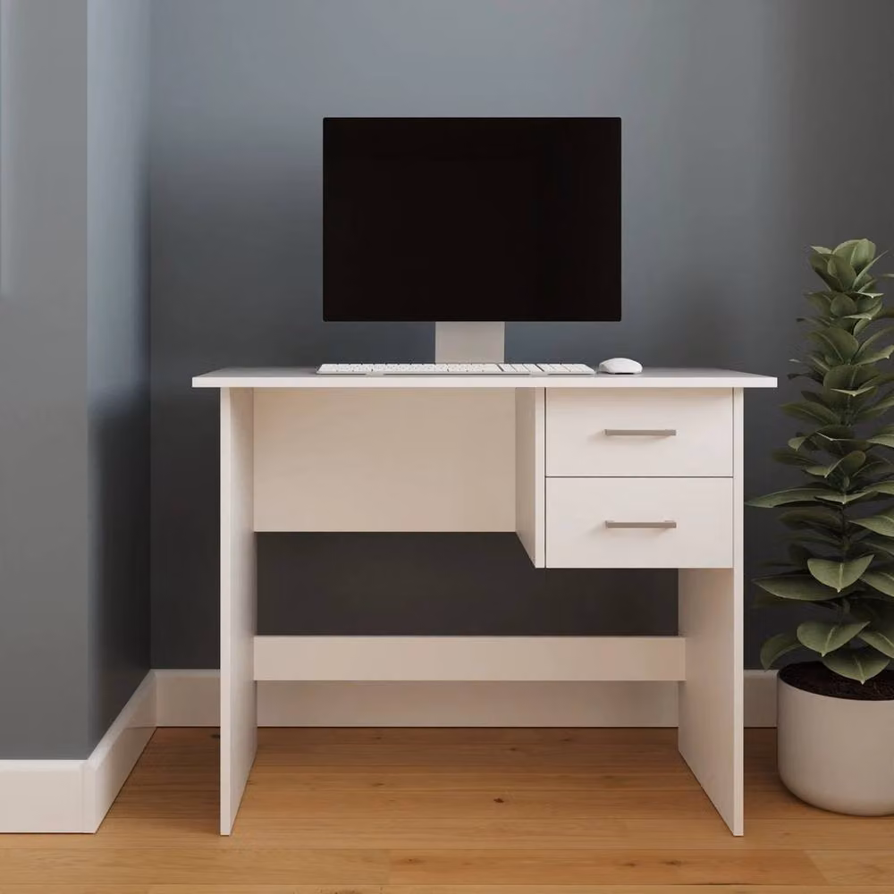 FORGEVIO Bailey 2 Drawer Writing Desk in White – 2