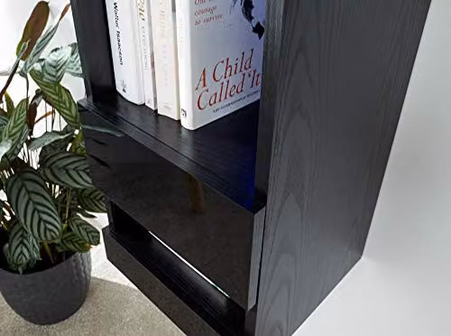 GFW Galicia Black Glossy Wall Mounted Tall Shelf Unit with Integrated LED Lighting W/D/H: 30 x 30 x 120 cm – 6