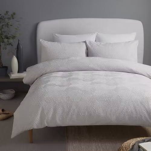 Ulster Weavers Serene Grey Embossed Geometric Duvet Cover and Pillowcase Set, W/D/H: 200 x 200 cm