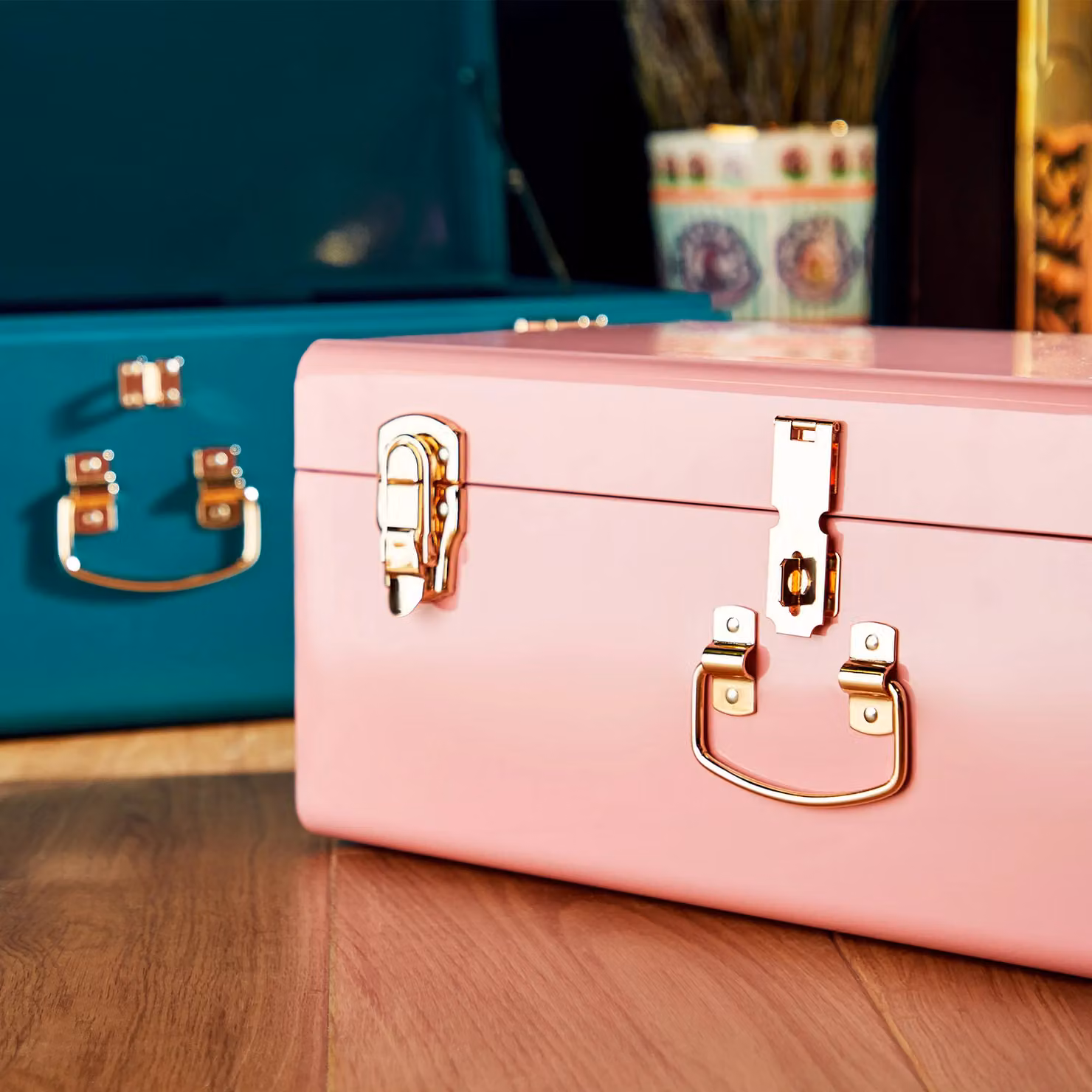 Beautify Set of Two Metal Storage Boxes with Handles in Pink, Petrol and Gold, W/D/H: 26.0 x 20.0 x 2.0 cm – 6