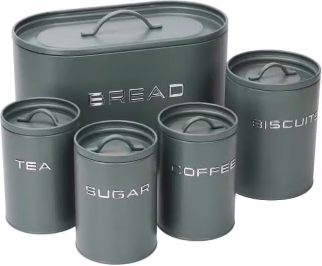 Simpa 5-Piece Metal Kitchen Storage Set in Matt Green