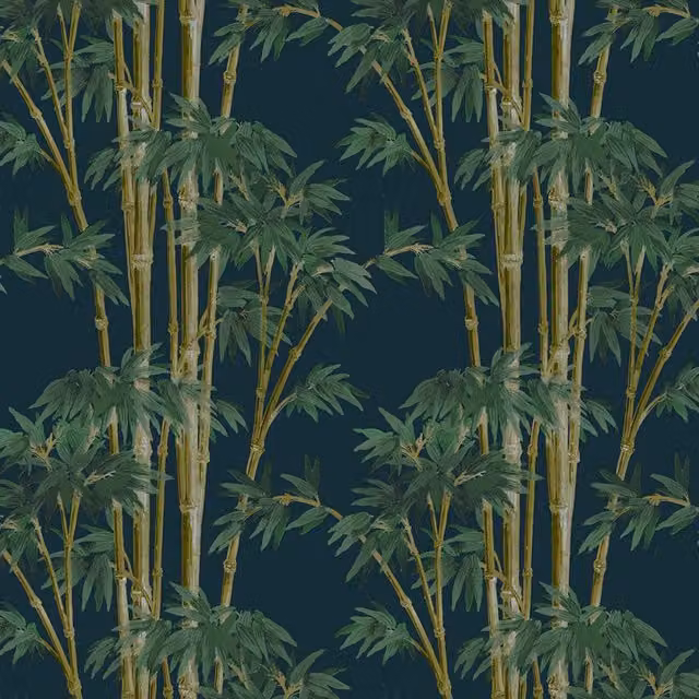 House of Hackney BAMBUSA Midnight Botanical Floral Wallpaper Mural in Green and Blue