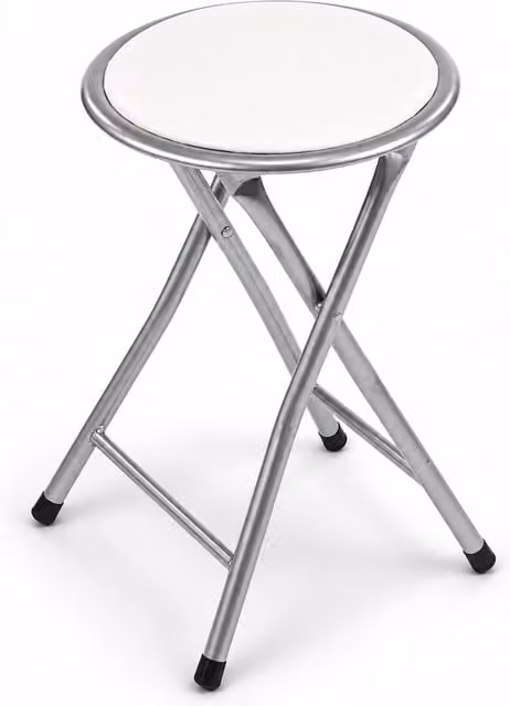Oypla White Padded Folding Kitchen Bar Stool with Silver Metal Frame