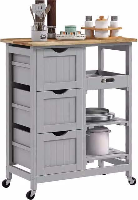 HOMCOM Rolling Kitchen Island Cart and Bar Serving Cart with Castors in Grey
