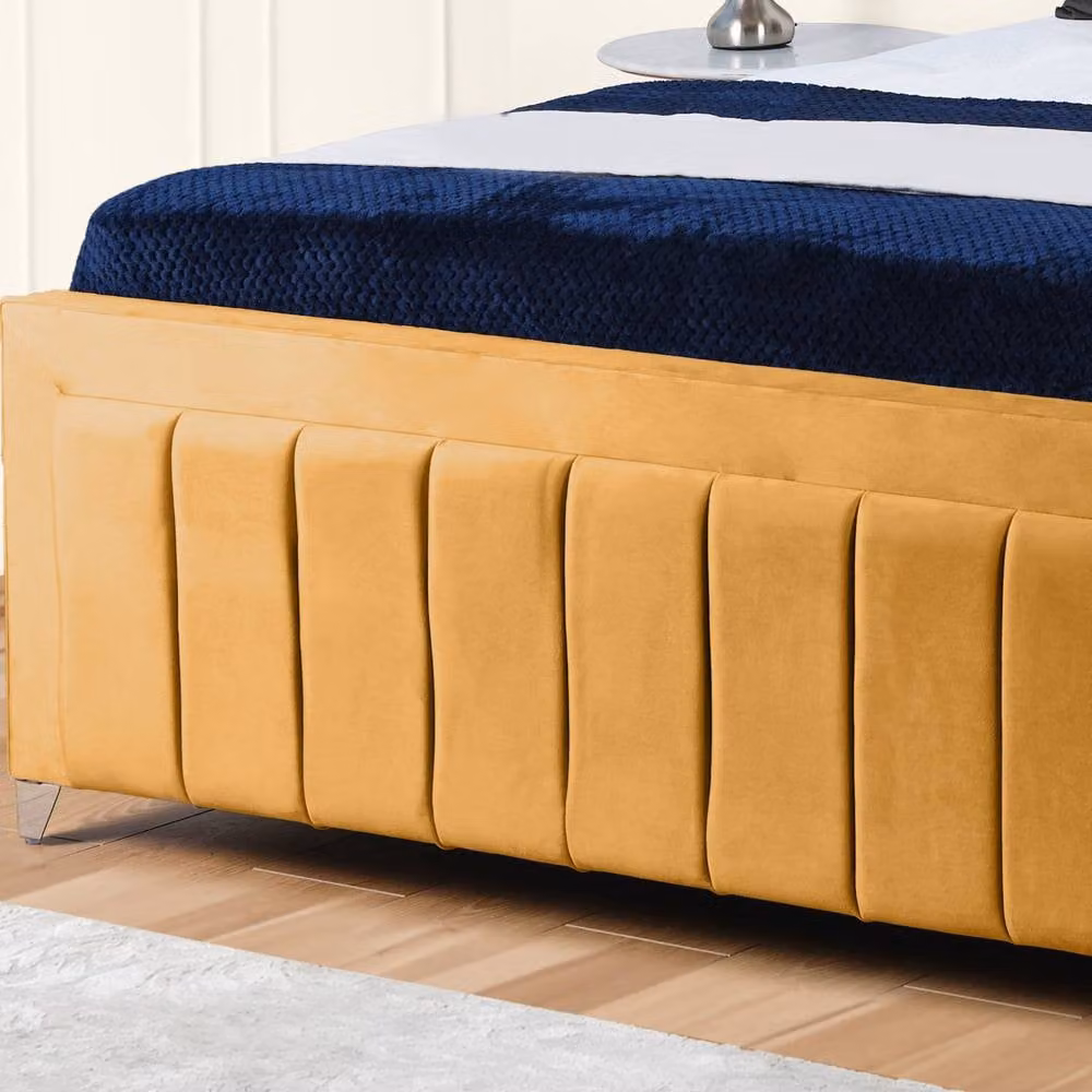 UK Bed Furniture Siarra Ottoman Gas Lift Upholstered Velvet Bed with 48 Inch Headboard in Yellow, Super King Size (200 x 200 cm) – 3