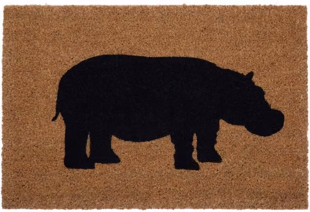Orsina Hippo Round Coir and Rubber Doormat in Brown, Diameter: 100 cm