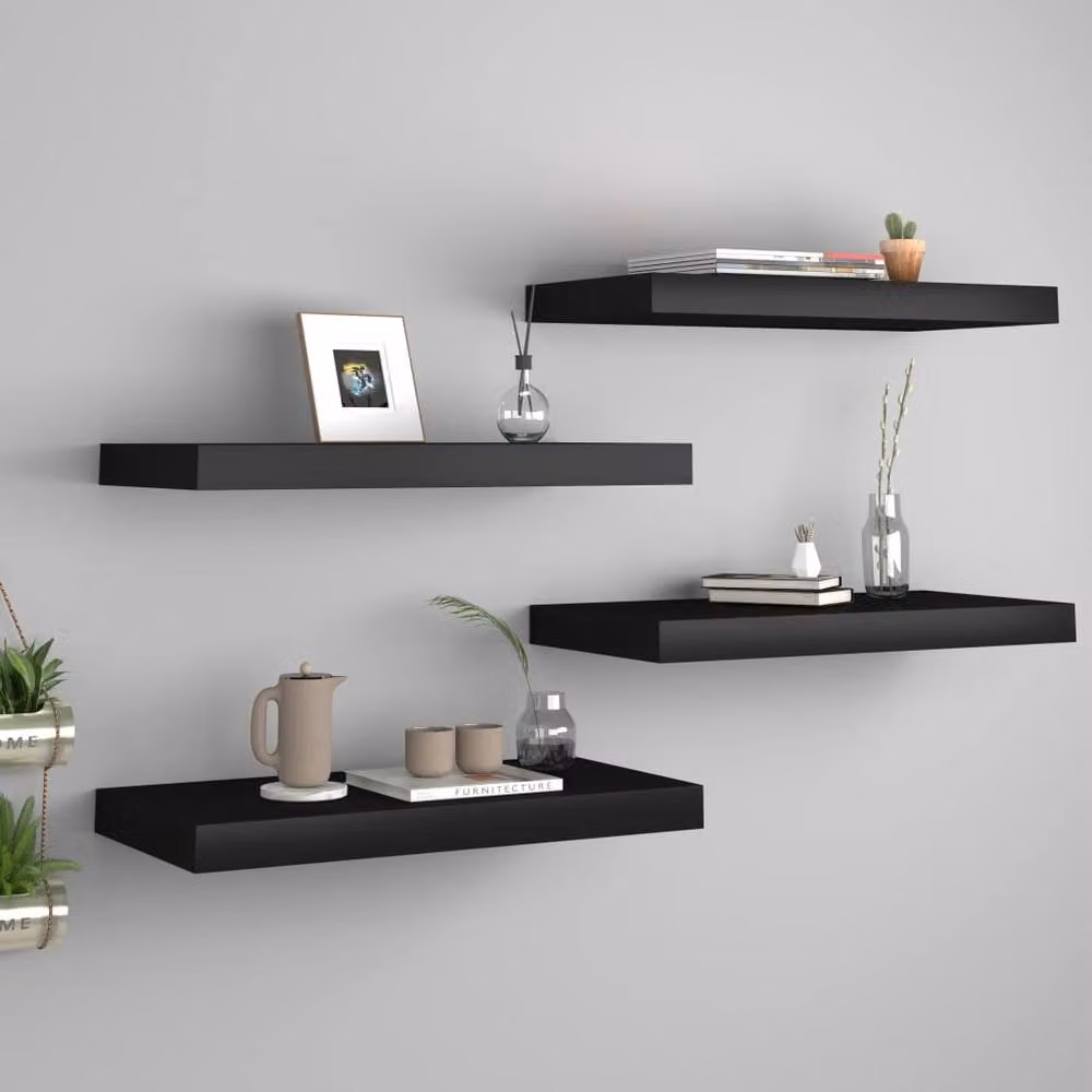 Berkfield Home Set of 4 Black Floating Wall Shelves, W: 50 cm, D: 23 cm, H: 4 cm – 2