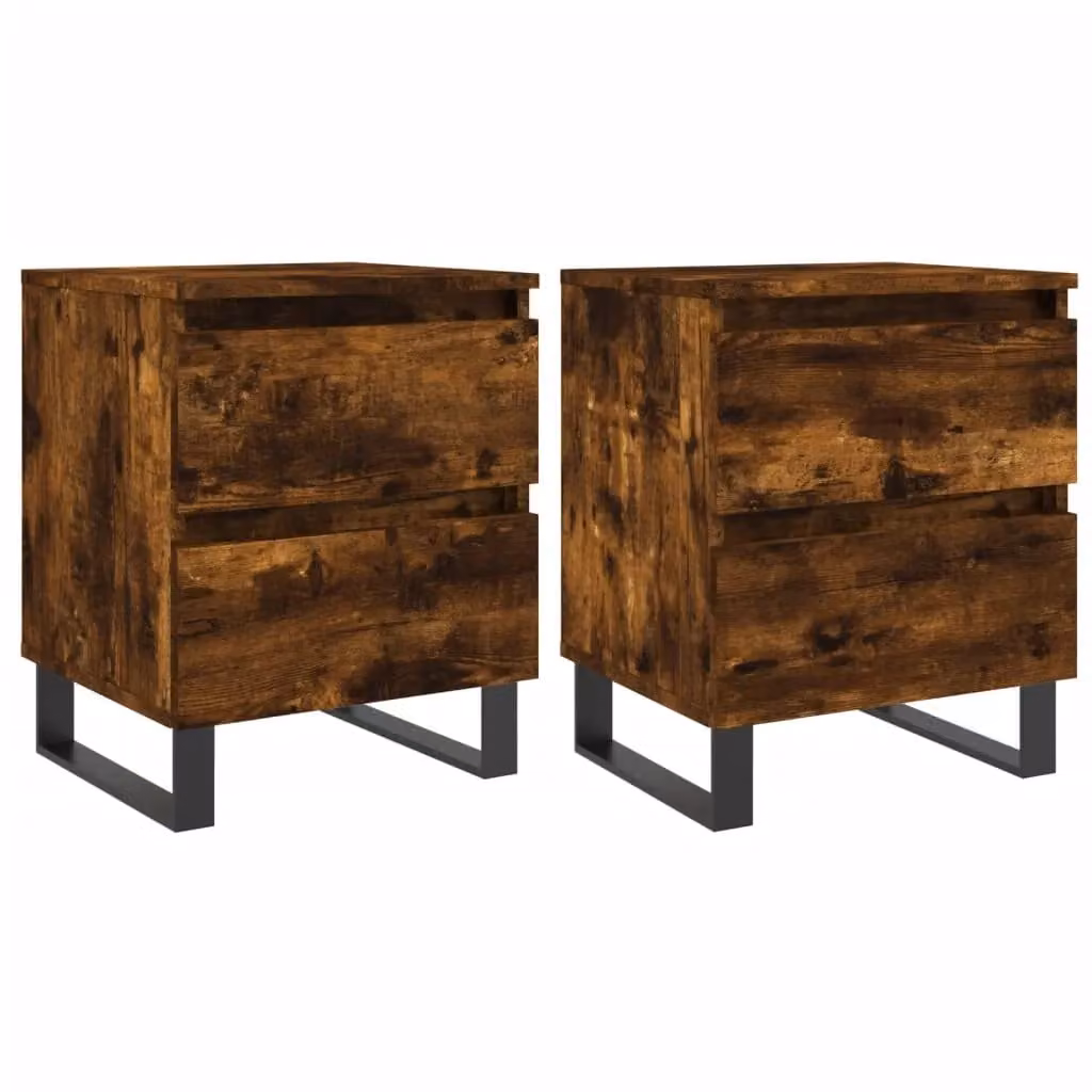 Berkfield Home Set of 2 Smoked Oak Bedside Cabinets in Brown, W/D/H: 40 x 35 x 50 cm – 1