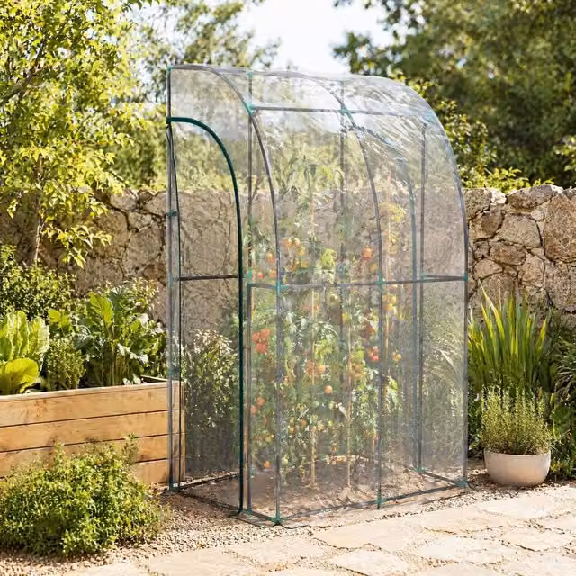 STILVORA Walk-In Lean-To Greenhouse with Zipped Door, Transparent, W: 143 cm, D: 118 cm, H: 212 cm – 1