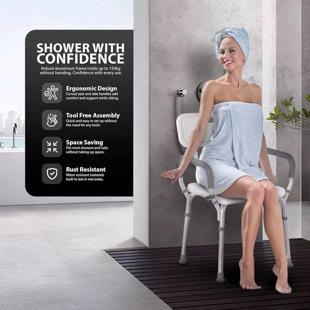 FLAVORA Adjustable Height Portable Bathroom Shower Stool in Grey – 4