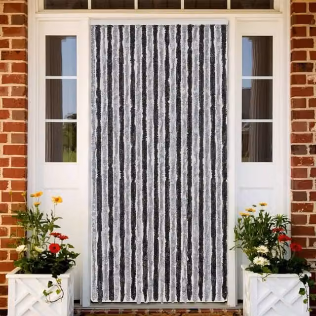 Berkfield Home Chenille Fly Curtain in Grey and Black, W/H: 100 x 230 cm – 1