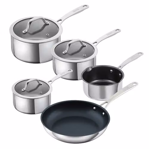 Kuhn Rikon 5-Piece Stainless Steel Cookware Set with Non-Stick Pans and Glass Lids, Silver – 1