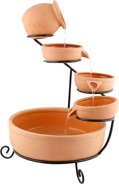 Gardenwize Solar Powered Cascading Terracotta Water Feature in Orange, W/D/H: 53 x 38 x 53 cm