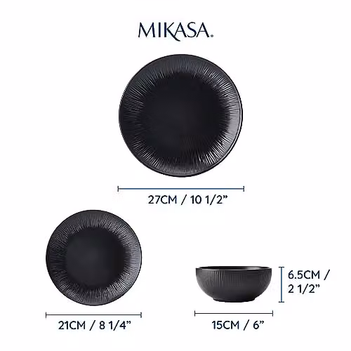 Mikasa Jardin Midnight 12-Piece Stoneware Dinner Set in Black with Floral Design – 2