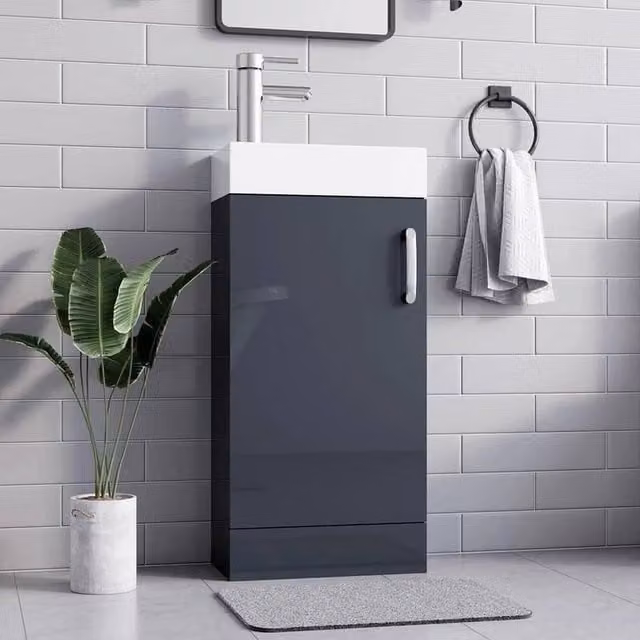 FORGEVIO Grey Modern Floor Standing Bathroom Vanity Unit with Basin and Internal Shelves, Width: 40 cm – 1