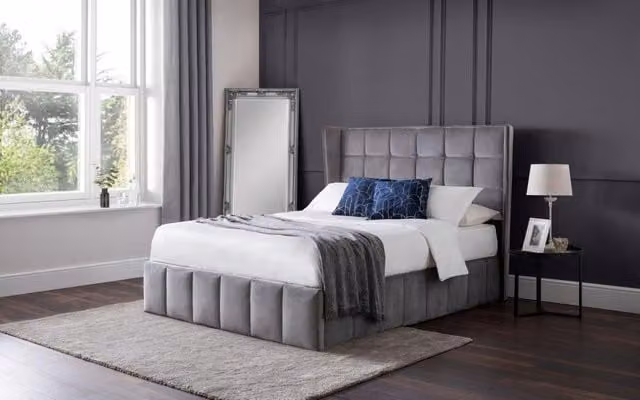 Ashfield Grey Plush Premium Velvet Upholstered Ottoman Bed with Lift Up Base, W: 180 cm, D: 200 cm – 1