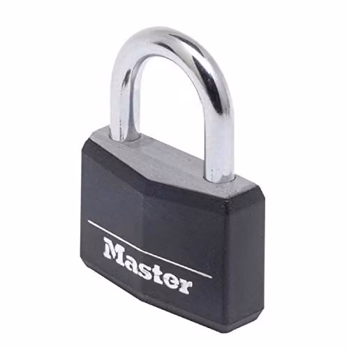 Master Lock 9150EURDBLK Key Padlock in Aluminium with Vinyl Cover, Black, W: 5 cm, D: 6.8 cm, H: 1.4 cm – 1