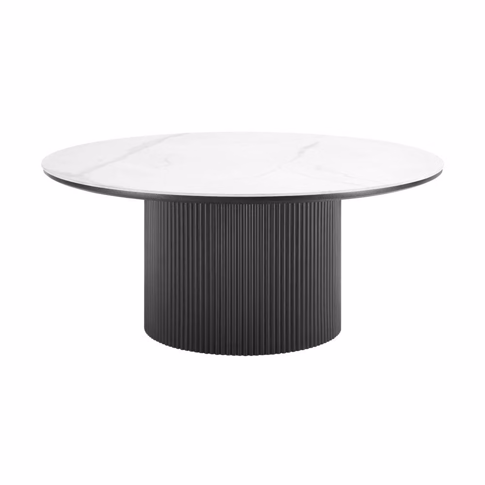 Home Detail Oscar Round Sintered Stone Coffee Table with Black Base and Multicolour Abstract Ceramic Top – 2