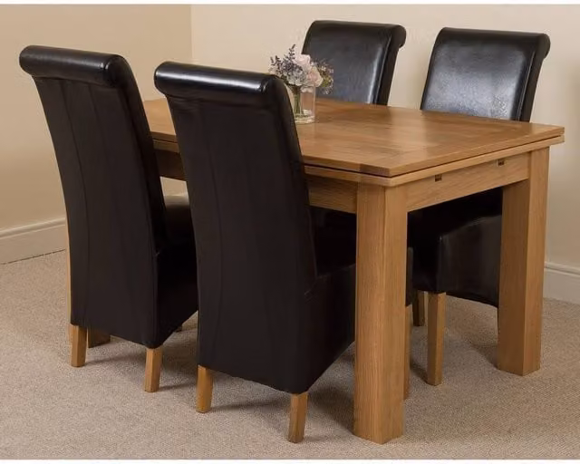 Thats Furniture Richmond Oak Extending Dining Table and 4 Black Montana Leather Chairs – 1