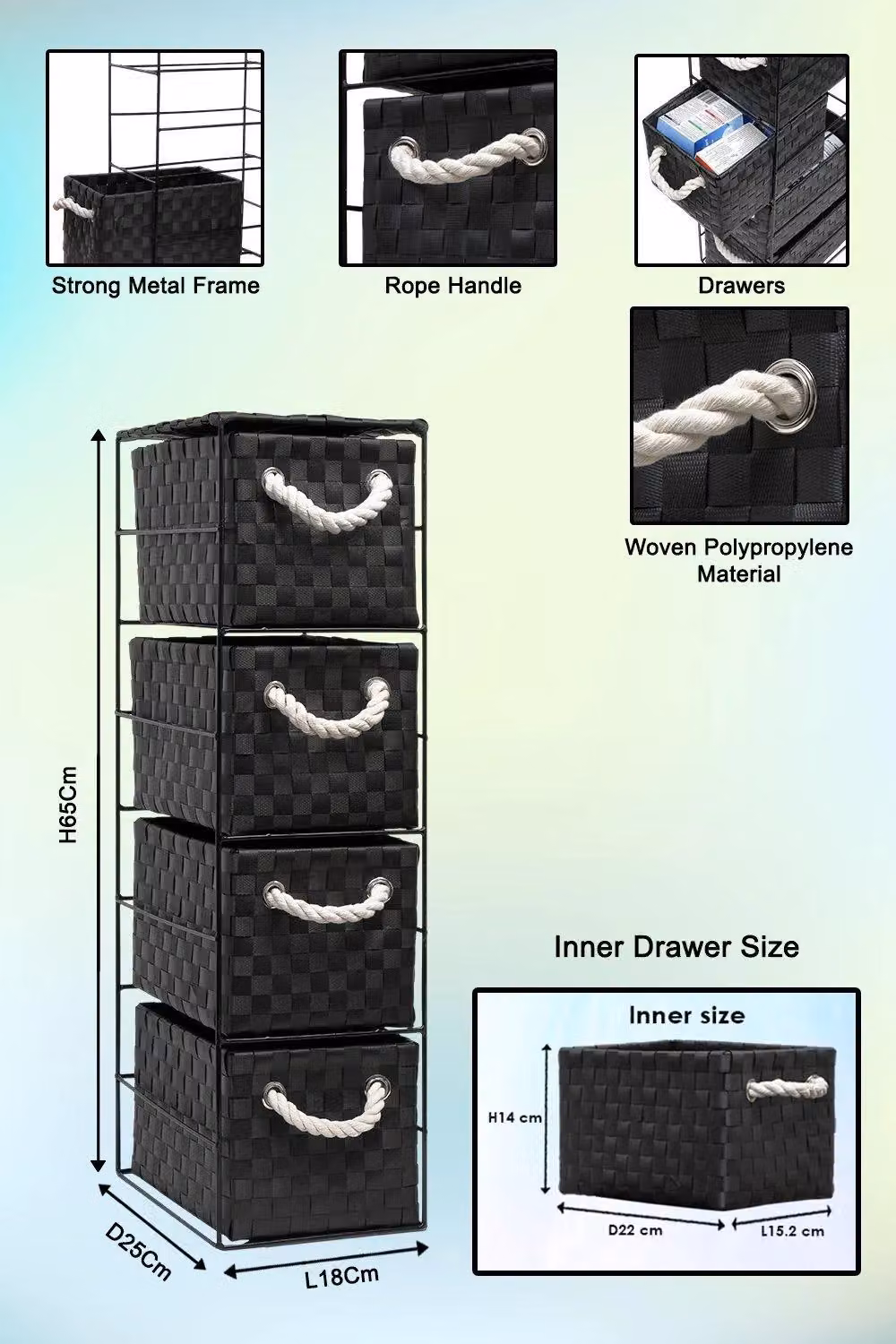 Arpan 4-Drawer Storage Unit in Black, W/D/H: 18 x 25 x 65 cm – 2