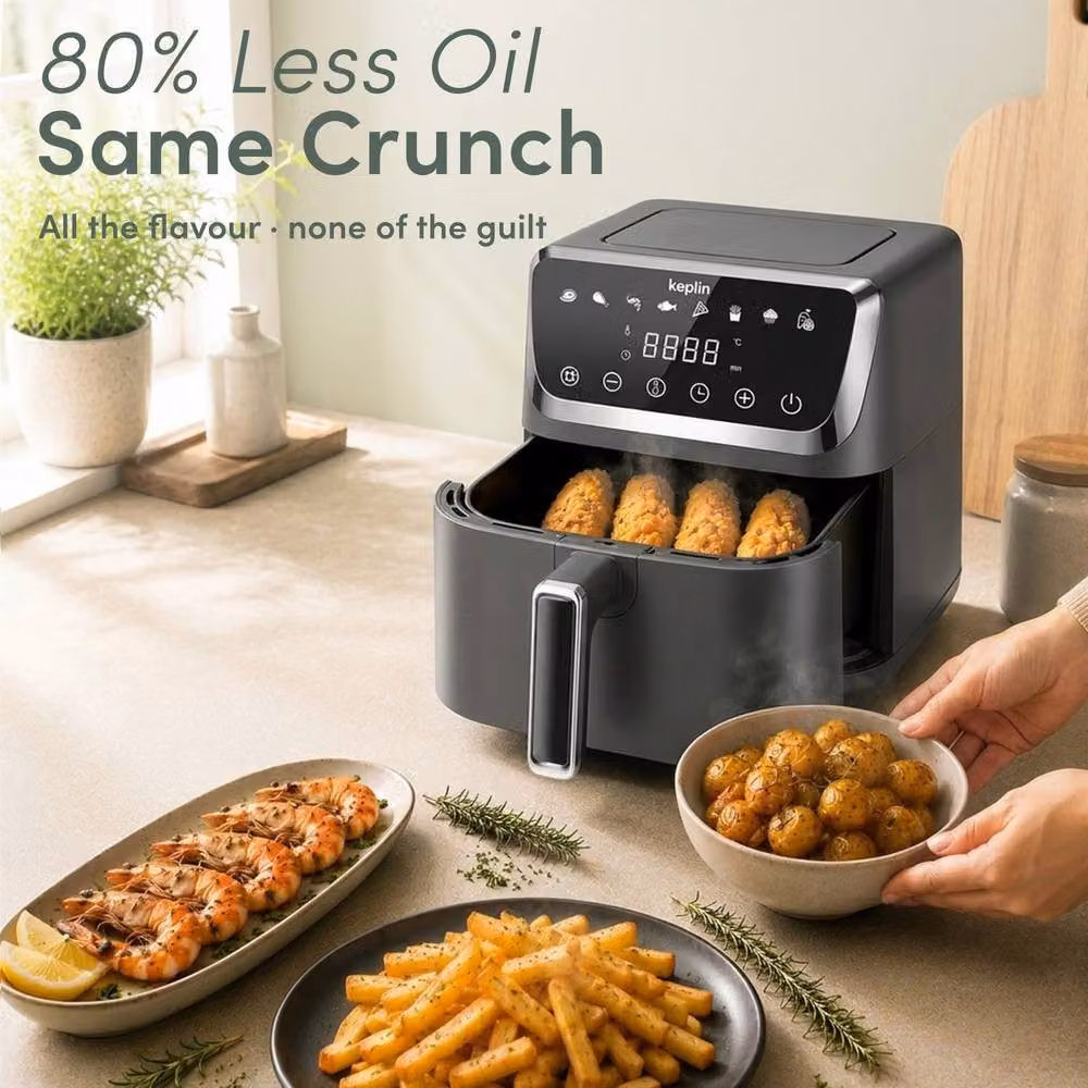 Keplin 4.5L Digital Air Fryer in Black with 8 Preset Menus and Precise 80-200°C Temperature Control – 5