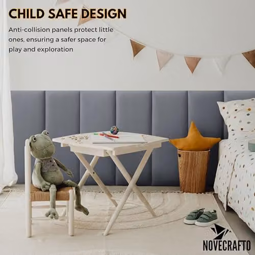 Novecrafto Set of 4 Velvet Upholstered Wall Panels in Grey, W: 80 cm, H: 30 cm – 5