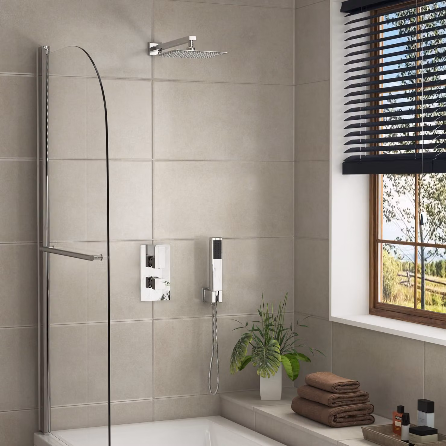 Royal Bathrooms Elegance Concealed Thermostatic Shower Mixer Set with Handset and Wall Mounted Arm in Chrome