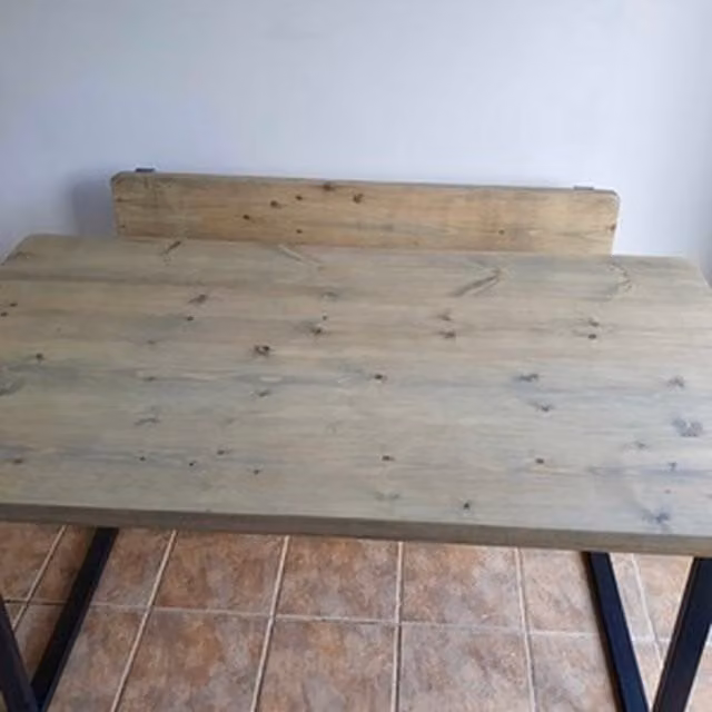 TRL Handmade Furniture Rustic Wood Dining Table with Bench and Backed Bench, Grey Wash and Rugger Brown, W: 300 cm, D: 90 cm