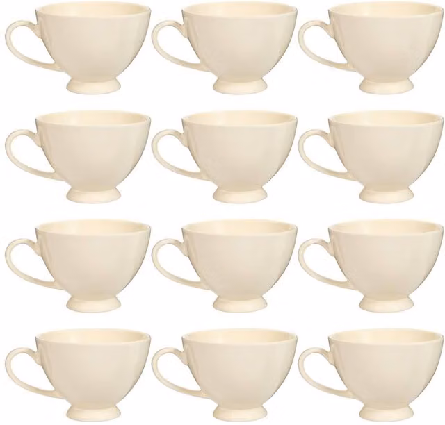 Dibor Montmartre Set of 12 Large White and Beige Ceramic Tea Cups and Coffee Mugs – 1