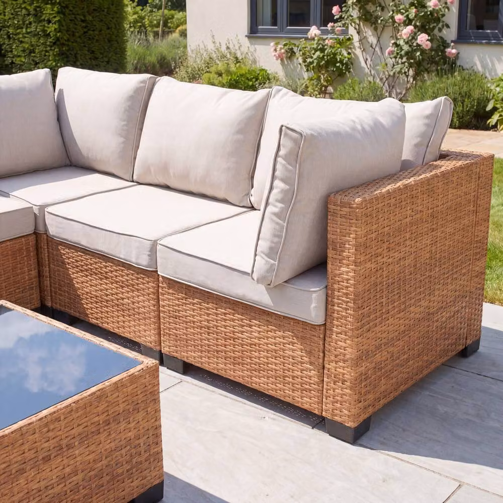 Artemis Home Saviano 7 Seat Modular Large L-Shaped Rattan Corner Set in Tan – 2