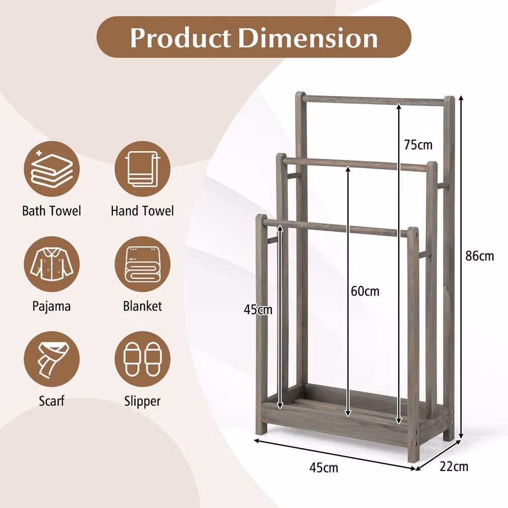 CASART 3-Tier Wooden Towel Rack with Bottom Shelf in Grey – 2