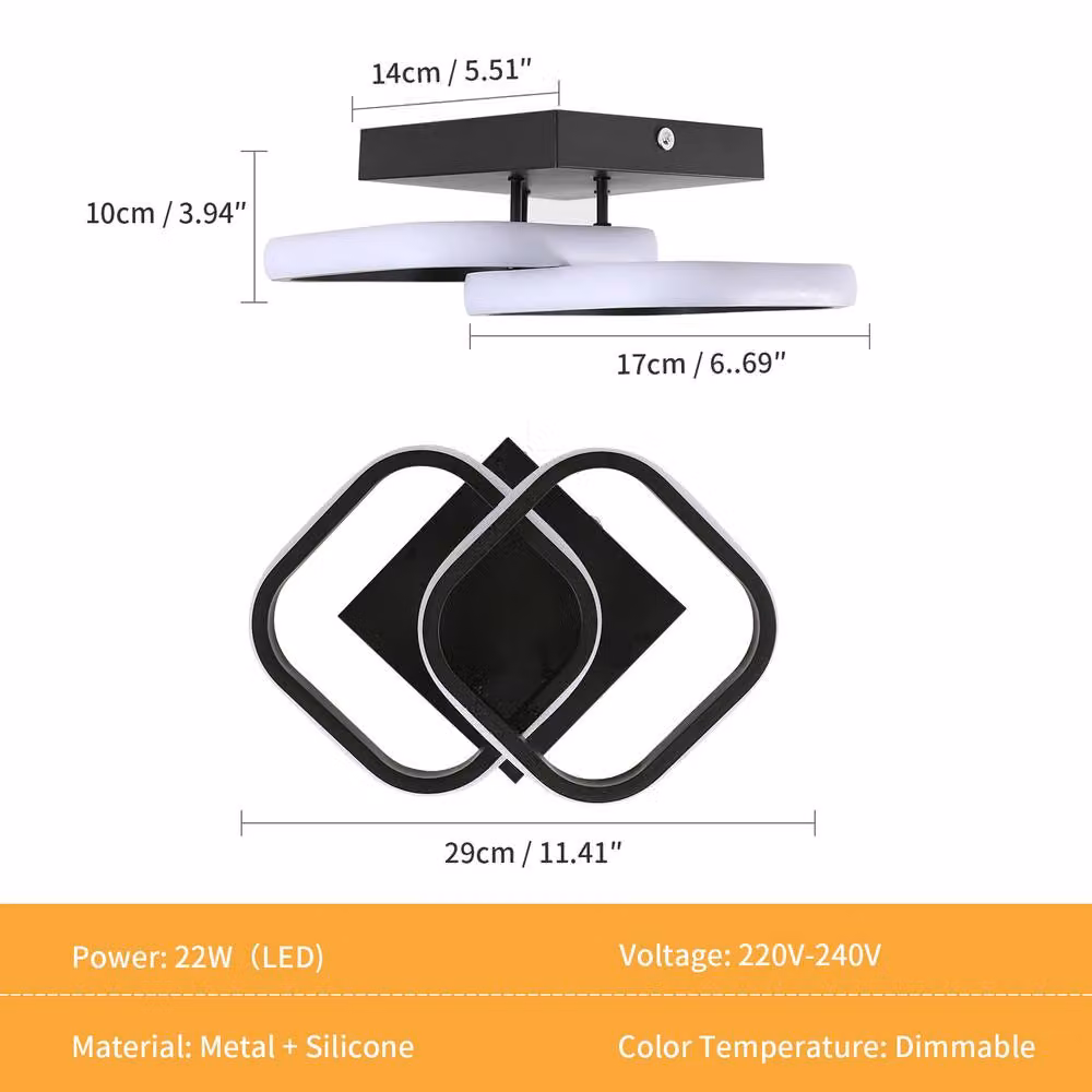 Goeco Modern Square LED Ceiling Light, 22 W, Black – 5