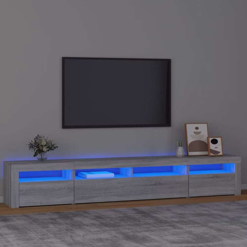 Berkfield Home Modern TV Cabinet with LED Lights in Grey Sonoma, W: 240 cm, D: 40 cm, H: 40 cm – 2