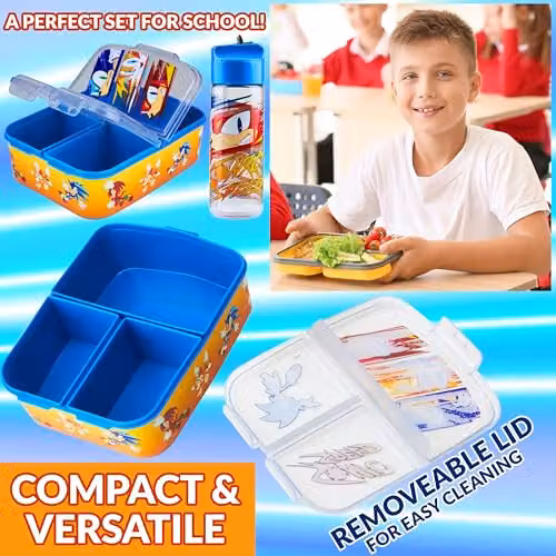 Get Trend Sonic the Hedgehog Kids Lunch Box Set with Water Bottle and Compartments in Blue and Multicolour – 4