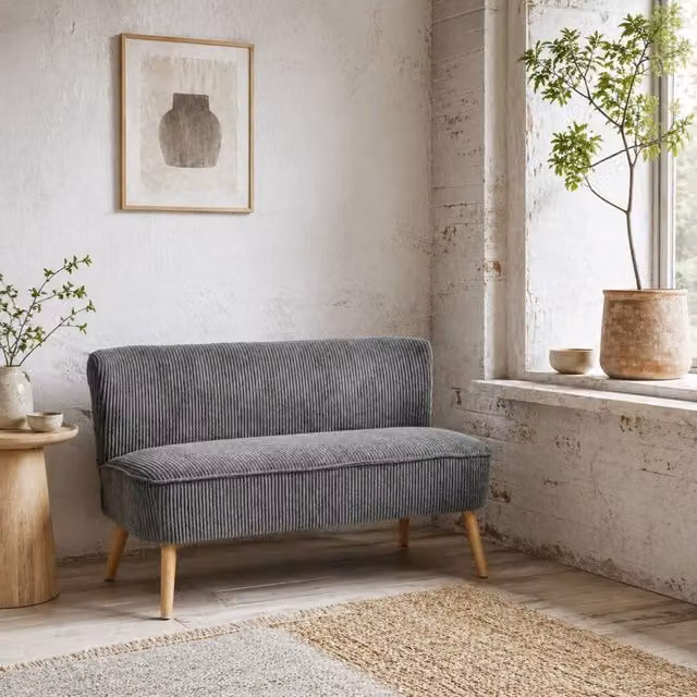 Wyld Haus Dinovi 2 Seater Grey Corduroy Sofa with Natural Wooden Legs – 1