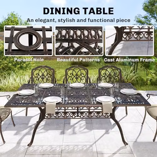 Outsunny 9 Piece Cast Aluminium Garden Dining Set, 8 Seater, Bronze Tone, W/D/H: 106 x 72 x 82 cm – 4