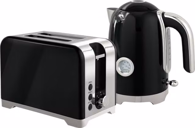 HOMCOM Retro Toaster and Kettle Set in Black and Silver with Limescale Filter