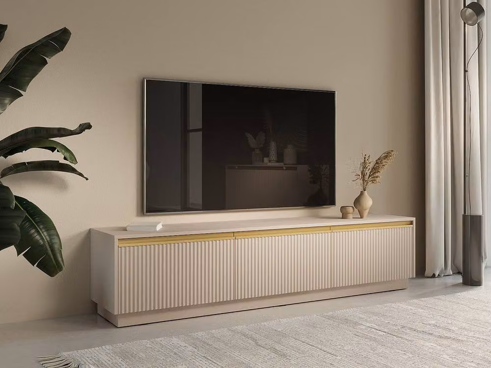 Pascal Morabito Posinia Modern 3-Door MDF TV Stand in Beige and Gold, W/D/H: 181.5 x 39.0 x 42.0 cm – 3