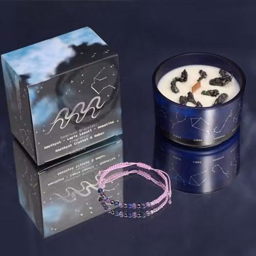 Ancient Wisdom Serenityy Zodiac Crystal Candle with Gemstone Bracelet - Aquarius, Blue – 3