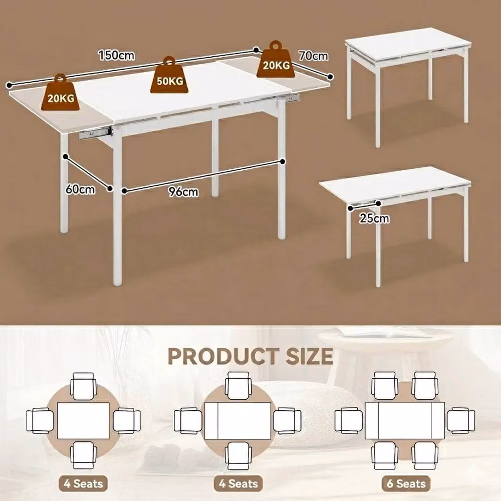 VOGREX Extendable Rectangular Wooden Dining Table with Butterfly Leaf in White – 2
