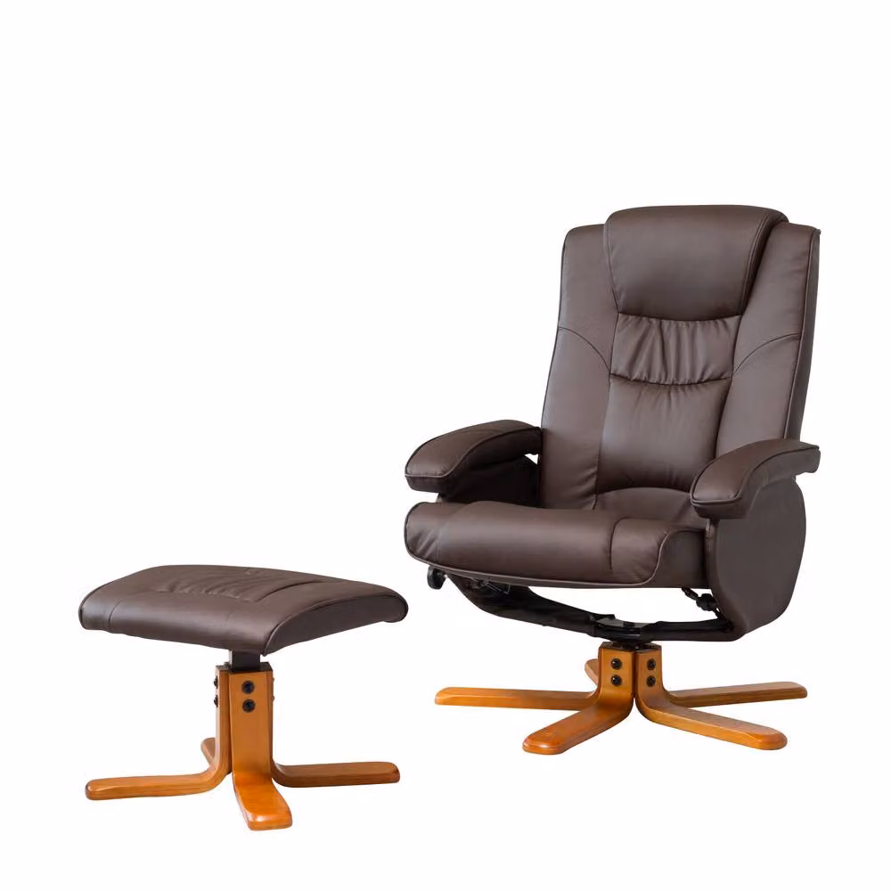 Artemis Home Severn Swivel Recliner Chair and Ottoman in Brown Synthetic Leather – 2
