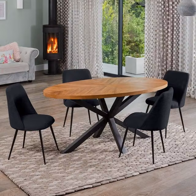 Artemis Home Dosenna Oval Dining Table Set with 4 Morandi Fabric Chairs in Black
