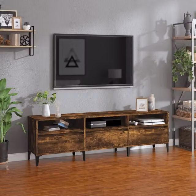 Berkfield Home Classic TV Cabinet in Smoked Oak Brown, W: 150 cm, D: 44.5 cm, H: 44.5 cm