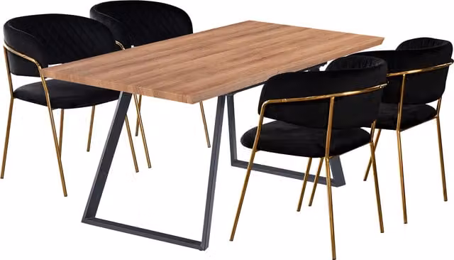 Life Interiors Atarah Toga LUX Modern Extendable Dining Set with Rectangular Table and 4 Chairs in Black and Gold