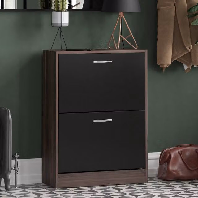 Vida Designs Modern 2 Drawer Shoe Cabinet in Walnut and Black